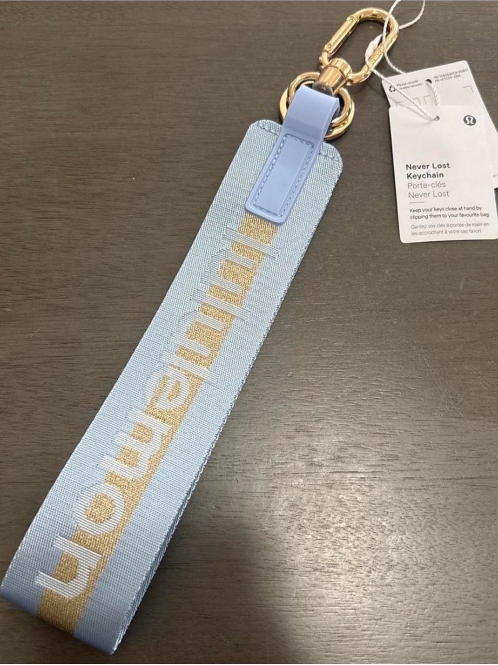 lululemon athletica Light Blue & Gold Wristlet Keychain